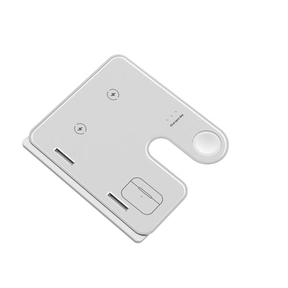 Magnetic 3-in-1 Wireless Charging Stand for iPhone, Apple Watch &amp; AirPods in sleek white design.