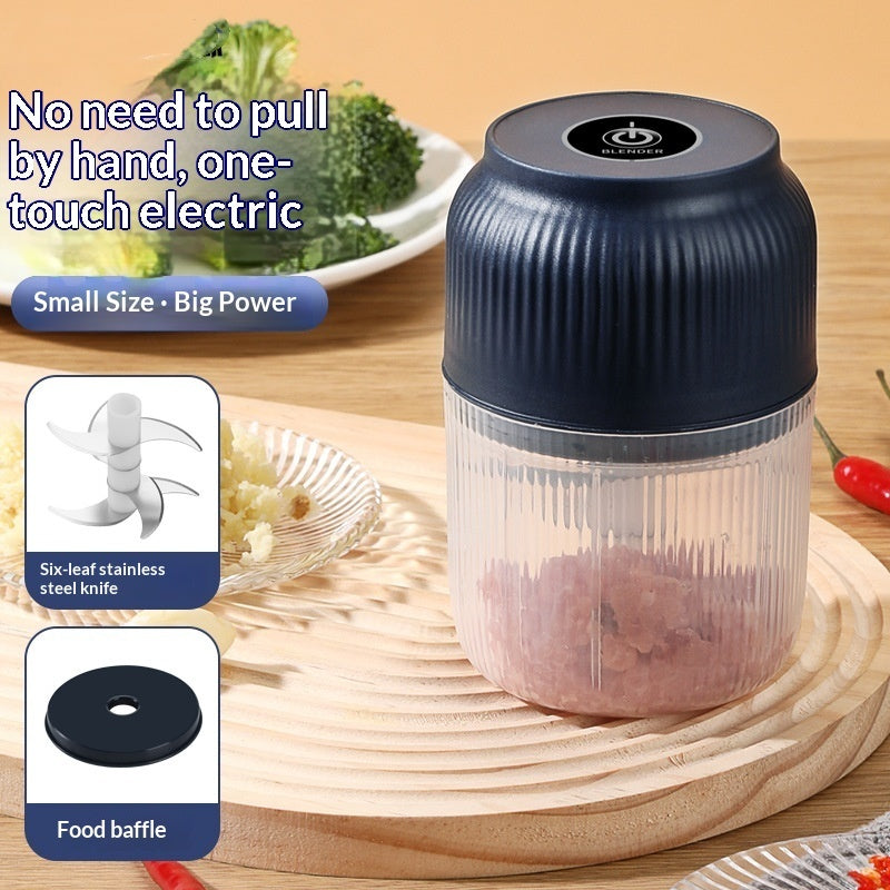 Electric Garlic Chopper – Mini Portable Food Processor with six-leaf stainless steel knife for easy chopping.