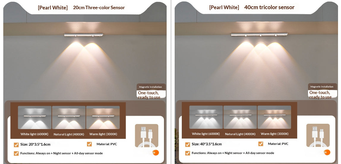 Smart LED Motion-Sensor Cabinet Light Strip – Auto On/Off, 3-Co